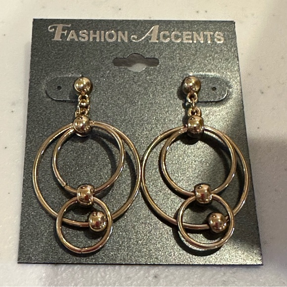 NWT 2 Pair of Fashion Accents Earrings gold tone - open link chain, multi-circle - Picture 7 of 9